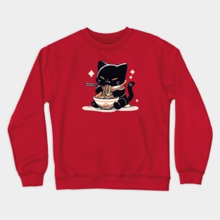 Chubby lucky cat eating ramen Crewneck Sweatshirt